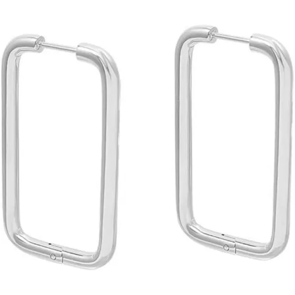 18K White Gold Plated Silver Big Rectangle Hoop Earrings for Women Girls Stainless Steel Hypoallergenic for Sensitive Ears Large Geometric Huggie Hoops Dangle Drop Fashion Minimalist Jewelry 40mm18K White Gold Plated Silver Big Rectangle Hoop Earrings for Women Girls Stainless Steel Hypoallergenic for Sensitive Ears Large Geometric Huggie Hoops Dangle Drop Fashion Minimalist Jewelry 40mm