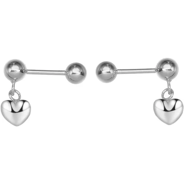 20G Small Ball Bead Barbell Dangle Stud Earrings for Women Girls S925 Sterling Silver Cartilage Cute Tiny Helix Ear Lobe Piercing Screw Tragus Hypoallergenic Fashion JewelryLove Heart Drop