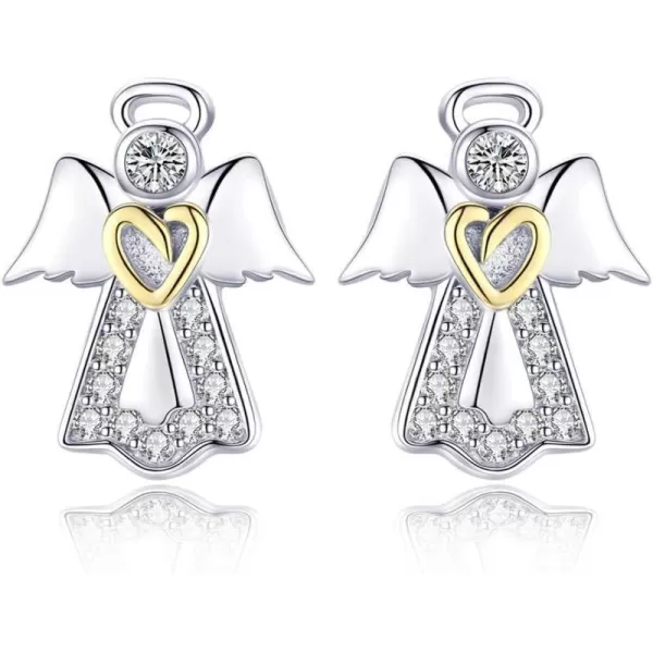 CZ Angel Stud Earrings for Women Girls 925 Sterling Silver Cubic Zirconia Small Cute Crystal Gold Heart Studs Tragus Post Hypoallergenic Lovely Jewelry Gift for Daughter NieceCZ Angel Stud Earrings for Women Girls 925 Sterling Silver Cubic Zirconia Small Cute Crystal Gold Heart Studs Tragus Post Hypoallergenic Lovely Jewelry Gift for Daughter Niece