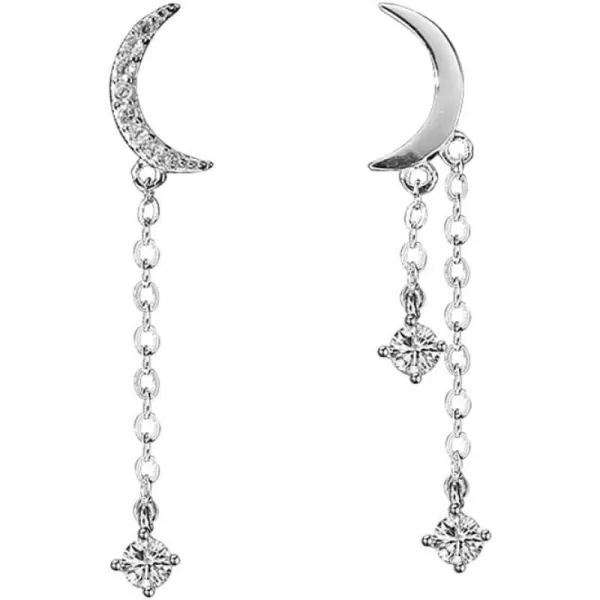 CZ Moon Star Tassel Dangle Earrings for Women Girls 925 Sterling Silver Cute Asymmetric Charms Chain Crescent Drop Dangling Stud Dainty Birthday Christmas Party Jewelry GiftsCZ Moon Star Tassel Dangle Earrings for Women Girls 925 Sterling Silver Cute Asymmetric Charms Chain Crescent Drop Dangling Stud Dainty Birthday Christmas Party Jewelry Gifts