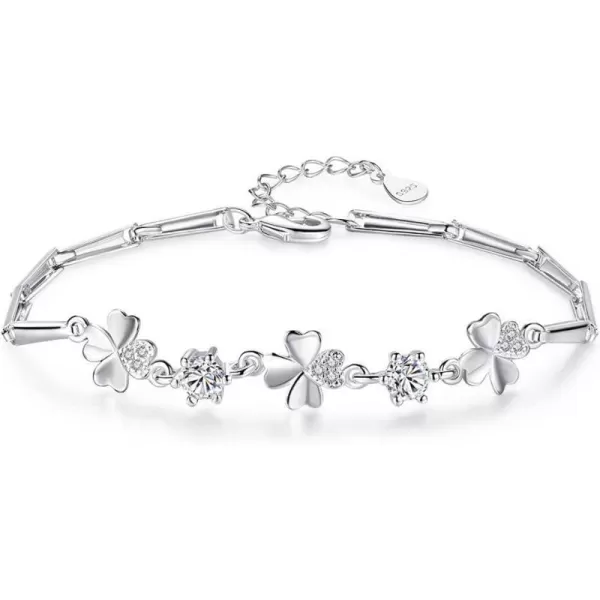 Clear CZ Heart Clover Flower Bracelet for Women Girls 14K White Gold Plated Cubic Zirconia Birthstone Love Charms Adjustable Rectangle Bamboo Chains Fashion Dainty Jewelry Gift Birthday WeddingClear CZ Heart Clover Flower Bracelet for Women Girls 14K White Gold Plated Cubic Zirconia Birthstone Love Charms Adjustable Rectangle Bamboo Chains Fashion Dainty Jewelry Gift Birthday Wedding