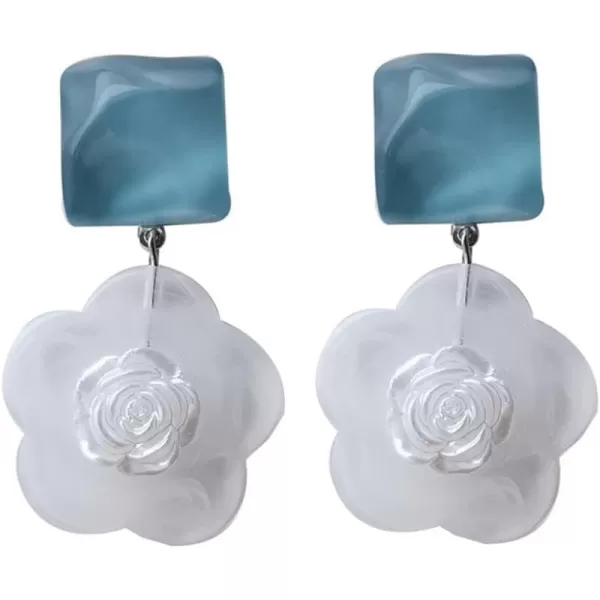 Cute Acrylic Flower Dangle Stud Earrings for Women Girls 925 Sterling Silver Post Pin Resin Summer Statement Drop Earring Trendy Birthday Prom Party Y2K Jewelry BlueCute Acrylic Flower Dangle Stud Earrings for Women Girls 925 Sterling Silver Post Pin Resin Summer Statement Drop Earring Trendy Birthday Prom Party Y2K Jewelry Blue