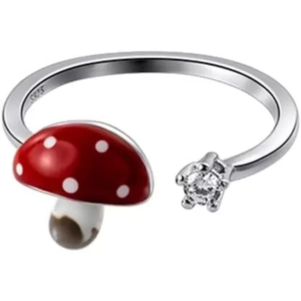Cute Mushroom 925 Sterling Silver Open Band Ring for Women Girls CZ Expandable Creative Enamel Food Statement Finger Rings Adjustable Comfortable Dainty Birthday Easter Christmas Jewelry GiftCute Mushroom 925 Sterling Silver Open Band Ring for Women Girls CZ Expandable Creative Enamel Food Statement Finger Rings Adjustable Comfortable Dainty Birthday Easter Christmas Jewelry Gift