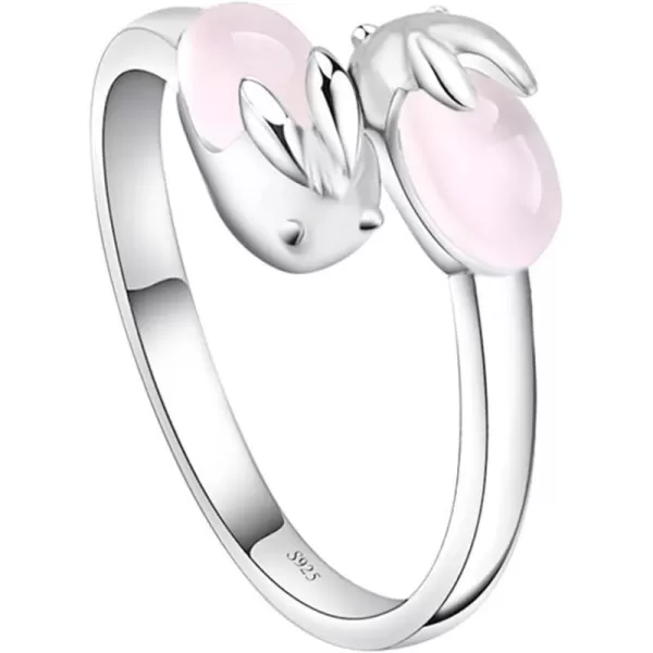 Cute Pink Rabbit Animal Statement Ring for Women Girls Silver Plated Rose Quartz Birthstone Adjustable Expandable Open Wrap Finger Rings Comfort Fit Birthday Anniversary Christmas Jewelry Dainty GiftCute Pink Rabbit Animal Statement Ring for Women Girls Silver Plated Rose Quartz Birthstone Adjustable Expandable Open Wrap Finger Rings Comfort Fit Birthday Anniversary Christmas Jewelry Dainty Gift