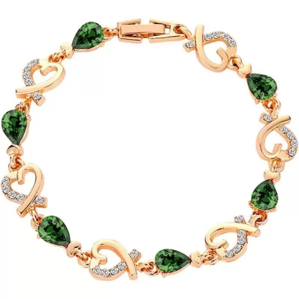 Diamond Heart Bracelet for Women Girls 14 Gold Plated Cubic Zirconia Green Teardrop Birthstone Infinity Love Shaped Elegant Charm Chain Birthday Wedding Christmas Valentine Jewelry Gift 8 InchesDiamond Heart Bracelet for Women Girls 14 Gold Plated Cubic Zirconia Green Teardrop Birthstone Infinity Love Shaped Elegant Charm Chain Birthday Wedding Christmas Valentine Jewelry Gift 8 Inches