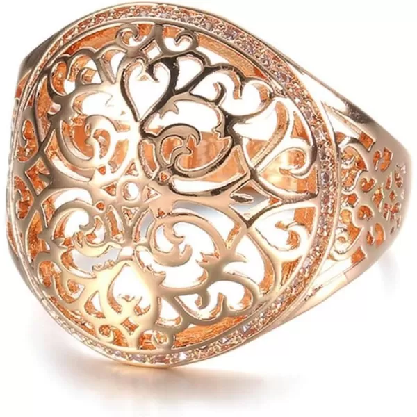 Dtja CZ Filigree Flower Promise Engagement Ring for Women Girls Rose Gold Plated Statement Chunky Wide Band Ring Comfort Fit Boho Retro Finger Hand Wedding Birthday Jewelry GiftDtja CZ Filigree Flower Promise Engagement Ring for Women Girls Rose Gold Plated Statement Chunky Wide Band Ring Comfort Fit Boho Retro Finger Hand Wedding Birthday Jewelry Gift