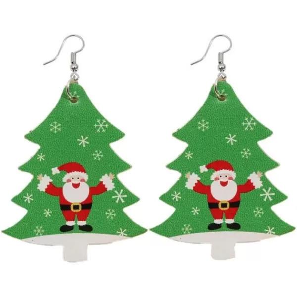 Leather Teardrop Christmas Tree Earrings for Women Girls Multiple Lightweight Big Statement Dangle Drop Hook Stud Nickle Free Jewelry Gifts Christmas New Year HolidaySanta Claus