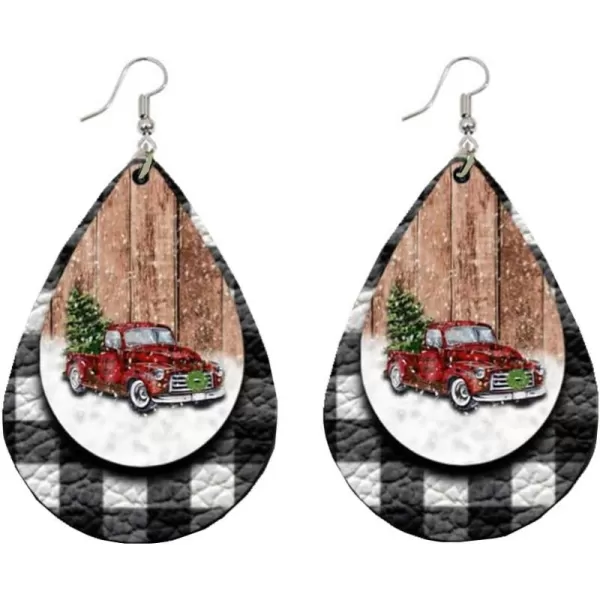 Leather Teardrop Christmas Tree Earrings for Women Girls Multiple Lightweight Big Statement Dangle Drop Hook Stud Nickle Free Jewelry Gifts Christmas New Year HolidayPickup Truck