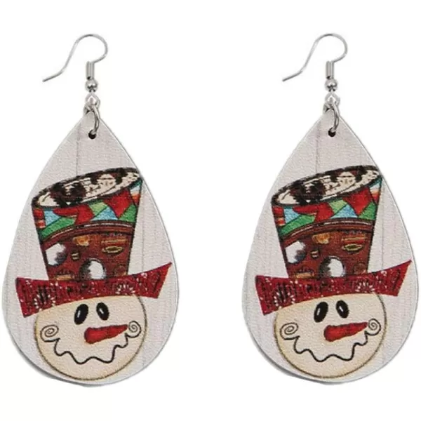 Leather Teardrop Christmas Tree Earrings for Women Girls Multiple Lightweight Big Statement Dangle Drop Hook Stud Nickle Free Jewelry Gifts Christmas New Year HolidaySnowman