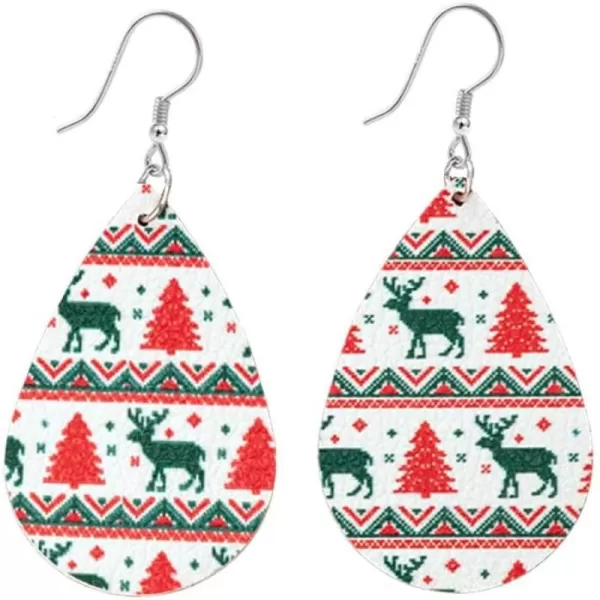 Leather Teardrop Christmas Tree Earrings for Women Girls Multiple Lightweight Big Statement Dangle Drop Hook Stud Nickle Free Jewelry Gifts Christmas New Year HolidayWhite Xmas