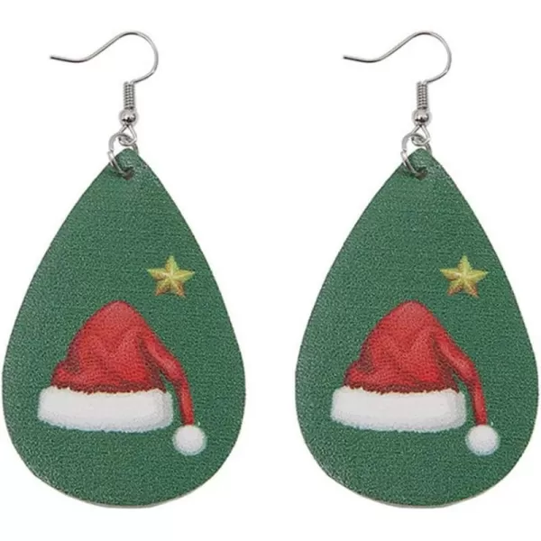 Leather Teardrop Christmas Tree Earrings for Women Girls Multiple Lightweight Big Statement Dangle Drop Hook Stud Nickle Free Jewelry Gifts Christmas New Year HolidayStar amp Hat