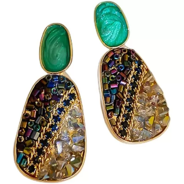 Vintage Boho Crystal Drop Dangle Earrings for Women Girls 925 Sterling Silver Post Pin Hypoallrgenic Geometric Acrylic Rhinestone Charms Dangling Lightweight Retro Jewelry Gifts Christmas HolidayGreen