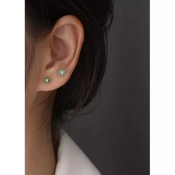 18G Tiny CZ Flower Ball Cartilage Stud Earrings 925 Sterling Silver for Women Girls Hypoallergenic for Sensitive Piercing Ear Cute Small Crystal Snowflake Studs Screw Back Tragus Post Dainty JewelryGreen CZ