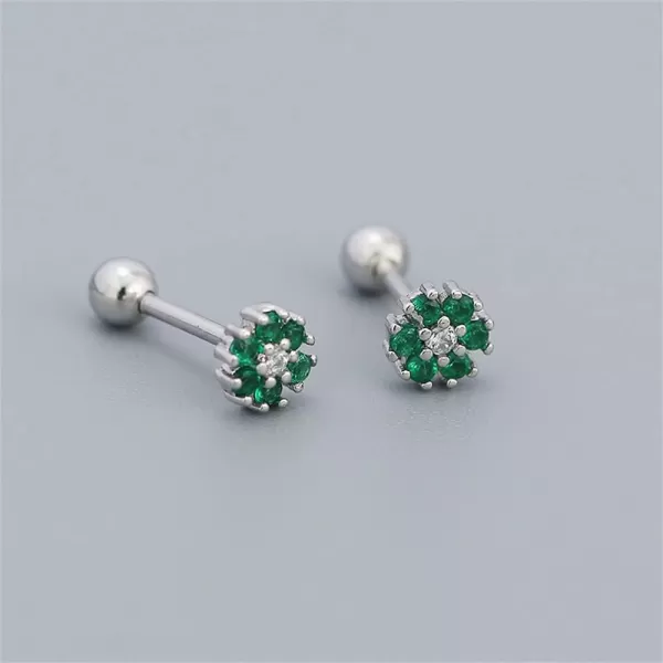 18G Tiny CZ Flower Ball Cartilage Stud Earrings 925 Sterling Silver for Women Girls Hypoallergenic for Sensitive Piercing Ear Cute Small Crystal Snowflake Studs Screw Back Tragus Post Dainty JewelryGreen CZ
