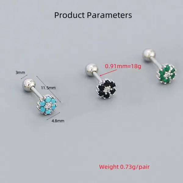 18G Tiny CZ Flower Ball Cartilage Stud Earrings 925 Sterling Silver for Women Girls Hypoallergenic for Sensitive Piercing Ear Cute Small Crystal Snowflake Studs Screw Back Tragus Post Dainty JewelryBlack CZ
