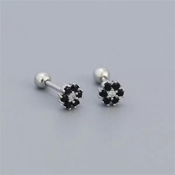 18G Tiny CZ Flower Ball Cartilage Stud Earrings 925 Sterling Silver for Women Girls Hypoallergenic for Sensitive Piercing Ear Cute Small Crystal Snowflake Studs Screw Back Tragus Post Dainty JewelryBlack CZ