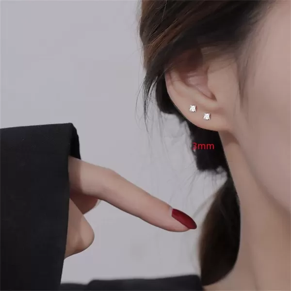 3 Pairs Tiny Princess Cut CZ Stud Earrings Sterling Silver Set for Women Girls Cubic Zirconia Cute Cartilage 20g Studs Tragus Post Hypoallergenic Piercing Body Jewelry Dainty Unisex GiftsClear Zircon