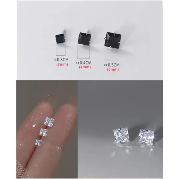 3 Pairs Tiny Princess Cut CZ Stud Earrings Sterling Silver Set for Women Girls Cubic Zirconia Cute Cartilage 20g Studs Tragus Post Hypoallergenic Piercing Body Jewelry Dainty Unisex GiftsClear Zircon