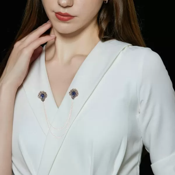 Antique Collar Clips Brooches Lapel Pins for Women Girls Unisex Vintage Elegant Enameled Flower Imitation Pearl Blue Rhinestone Layered Tassel Chain Drop Dangling Necktie Tie Shawl Scarf Dress Accessories Jewelry Christmas BirthdayTeardrop Crystal