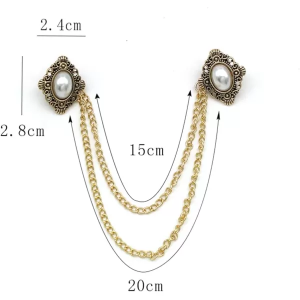 Antique Collar Clips Brooches Lapel Pins for Women Girls Unisex Vintage Elegant Enameled Flower Imitation Pearl Blue Rhinestone Layered Tassel Chain Drop Dangling Necktie Tie Shawl Scarf Dress Accessories Jewelry Christmas BirthdayPearl