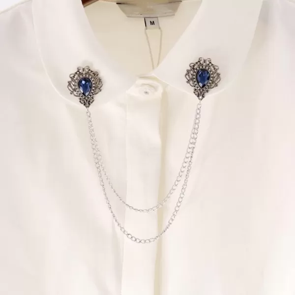 Antique Collar Clips Brooches Lapel Pins for Women Girls Unisex Vintage Elegant Enameled Flower Imitation Pearl Blue Rhinestone Layered Tassel Chain Drop Dangling Necktie Tie Shawl Scarf Dress Accessories Jewelry Christmas BirthdayTeardrop Crystal