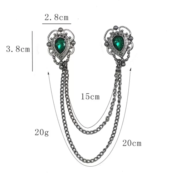 Antique Collar Clips Brooches Lapel Pins for Women Girls Unisex Vintage Elegant Enameled Flower Imitation Pearl Blue Rhinestone Layered Tassel Chain Drop Dangling Necktie Tie Shawl Scarf Dress Accessories Jewelry Christmas BirthdayGreen Teardrop