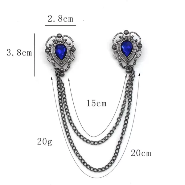 Antique Collar Clips Brooches Lapel Pins for Women Girls Unisex Vintage Elegant Enameled Flower Imitation Pearl Blue Rhinestone Layered Tassel Chain Drop Dangling Necktie Tie Shawl Scarf Dress Accessories Jewelry Christmas BirthdayTeardrop Crystal