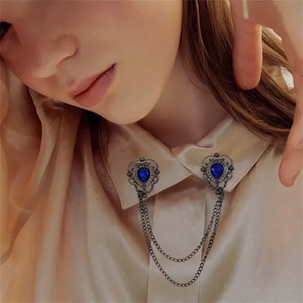 Antique Collar Clips Brooches Lapel Pins for Women Girls Unisex Vintage Elegant Enameled Flower Imitation Pearl Blue Rhinestone Layered Tassel Chain Drop Dangling Necktie Tie Shawl Scarf Dress Accessories Jewelry Christmas BirthdayTeardrop Crystal