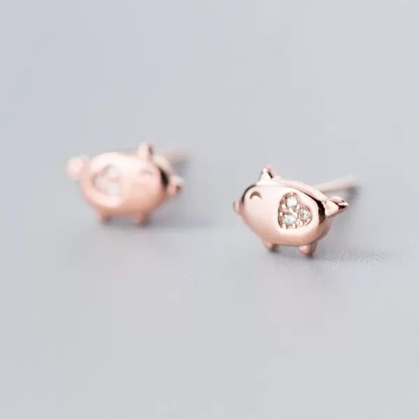 Crystal Love Heart Cute Pig Sterling Silver Studs Earrings for Women Teen Girls Sensitive Ears Tiny Animal Pet Lucky Post 14K Rose GoldCrystal Love Heart Cute Pig Sterling Silver Studs Earrings for Women Teen Girls Sensitive Ears Tiny Animal Pet Lucky Post 14K Rose Gold