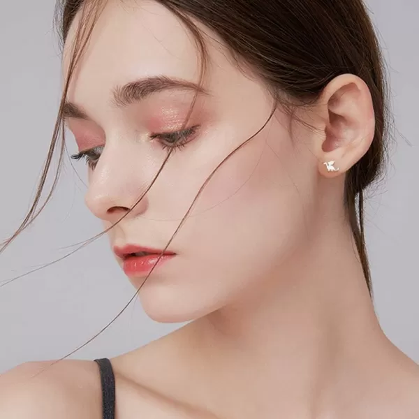 Cute Dinosaurs Earrings Stud for Women Girls Men 925 Sterling Silver Hypoallergenic Tiny Dragon Brontosaurus Animal Cartilage Tragus Polished Fashion Punk Jewelry Dainty Gifts for FriendsSilver