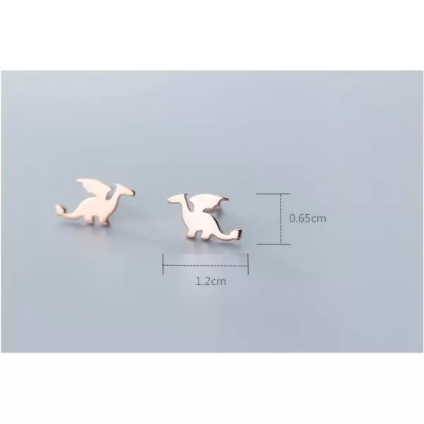 Cute Dinosaurs Earrings Stud for Women Girls Men 925 Sterling Silver Hypoallergenic Tiny Dragon Brontosaurus Animal Cartilage Tragus Polished Fashion Punk Jewelry Dainty Gifts for FriendsRose Gold