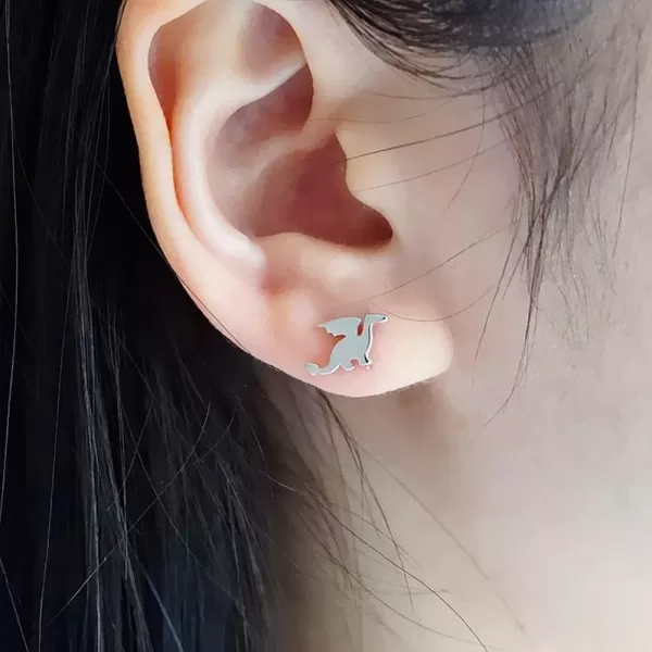 Cute Dinosaurs Earrings Stud for Women Girls Men 925 Sterling Silver Hypoallergenic Tiny Dragon Brontosaurus Animal Cartilage Tragus Polished Fashion Punk Jewelry Dainty Gifts for FriendsSilver