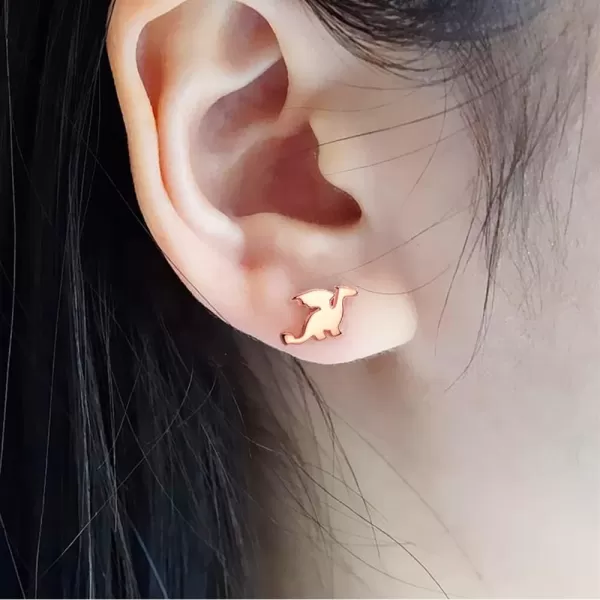 Cute Dinosaurs Earrings Stud for Women Girls Men 925 Sterling Silver Hypoallergenic Tiny Dragon Brontosaurus Animal Cartilage Tragus Polished Fashion Punk Jewelry Dainty Gifts for FriendsRose Gold