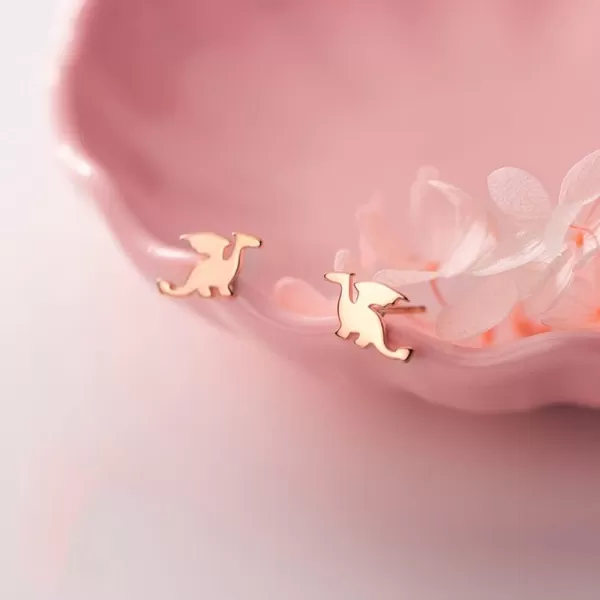 Cute Dinosaurs Earrings Stud for Women Girls Men 925 Sterling Silver Hypoallergenic Tiny Dragon Brontosaurus Animal Cartilage Tragus Polished Fashion Punk Jewelry Dainty Gifts for FriendsRose Gold