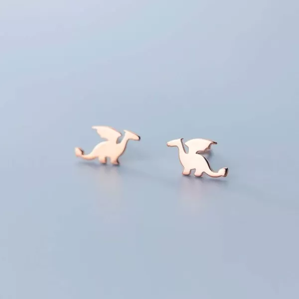 Cute Dinosaurs Earrings Stud for Women Girls Men 925 Sterling Silver Hypoallergenic Tiny Dragon Brontosaurus Animal Cartilage Tragus Polished Fashion Punk Jewelry Dainty Gifts for FriendsRose Gold
