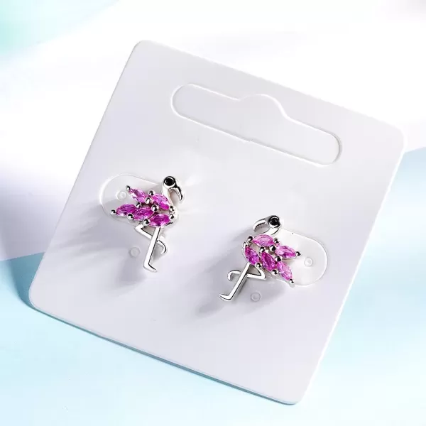 Dainty Flamingo Love Heart Bird Stud Earrings for Women Girls S925 Sterling Silver Cubic Zirconia Small Studs Valentine for Lover for GirlfriendPink