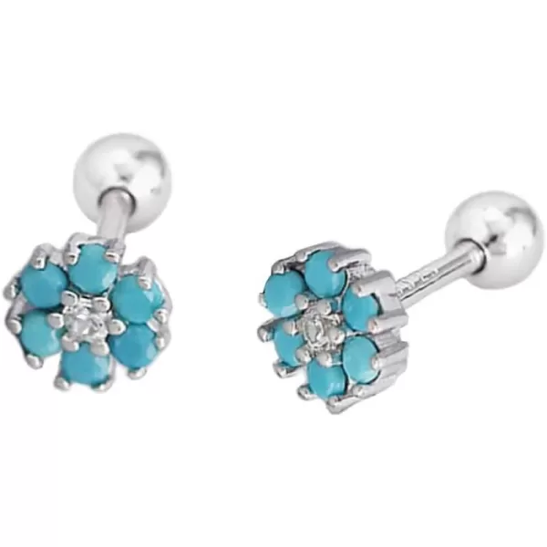 18G Tiny CZ Flower Ball Cartilage Stud Earrings 925 Sterling Silver for Women Girls Hypoallergenic for Sensitive Piercing Ear Cute Small Crystal Snowflake Studs Screw Back Tragus Post Dainty JewelryTurquoise
