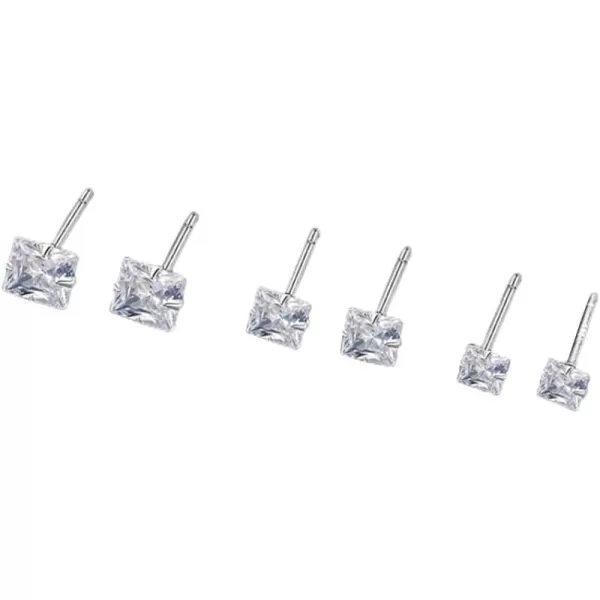 3 Pairs Tiny Princess Cut CZ Stud Earrings Sterling Silver Set for Women Girls Cubic Zirconia Cute Cartilage 20g Studs Tragus Post Hypoallergenic Piercing Body Jewelry Dainty Unisex GiftsClear Zircon