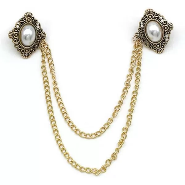 Antique Collar Clips Brooches Lapel Pins for Women Girls Unisex Vintage Elegant Enameled Flower Imitation Pearl Blue Rhinestone Layered Tassel Chain Drop Dangling Necktie Tie Shawl Scarf Dress Accessories Jewelry Christmas BirthdayPearl