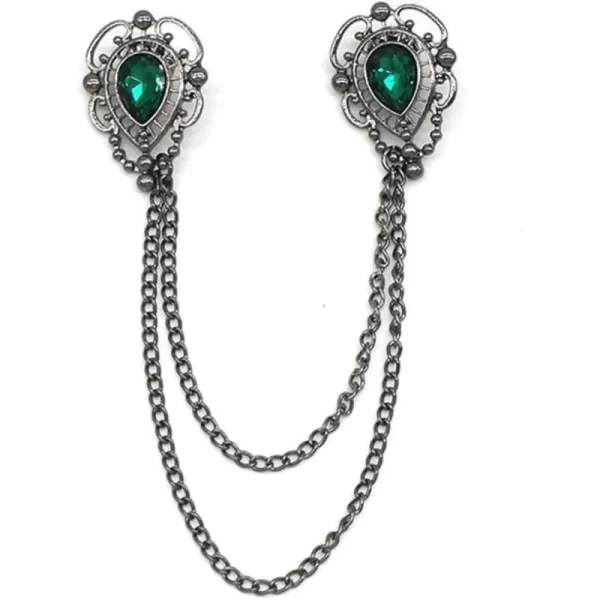 Antique Collar Clips Brooches Lapel Pins for Women Girls Unisex Vintage Elegant Enameled Flower Imitation Pearl Blue Rhinestone Layered Tassel Chain Drop Dangling Necktie Tie Shawl Scarf Dress Accessories Jewelry Christmas BirthdayGreen Teardrop