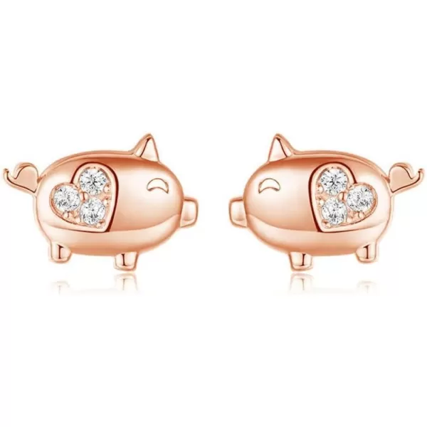Crystal Love Heart Cute Pig Sterling Silver Studs Earrings for Women Teen Girls Sensitive Ears Tiny Animal Pet Lucky Post 14K Rose GoldCrystal Love Heart Cute Pig Sterling Silver Studs Earrings for Women Teen Girls Sensitive Ears Tiny Animal Pet Lucky Post 14K Rose Gold