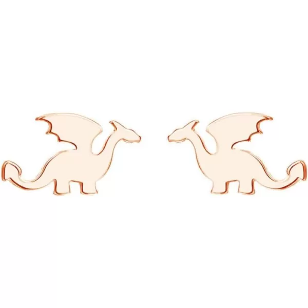 Cute Dinosaurs Earrings Stud for Women Girls Men 925 Sterling Silver Hypoallergenic Tiny Dragon Brontosaurus Animal Cartilage Tragus Polished Fashion Punk Jewelry Dainty Gifts for FriendsRose Gold