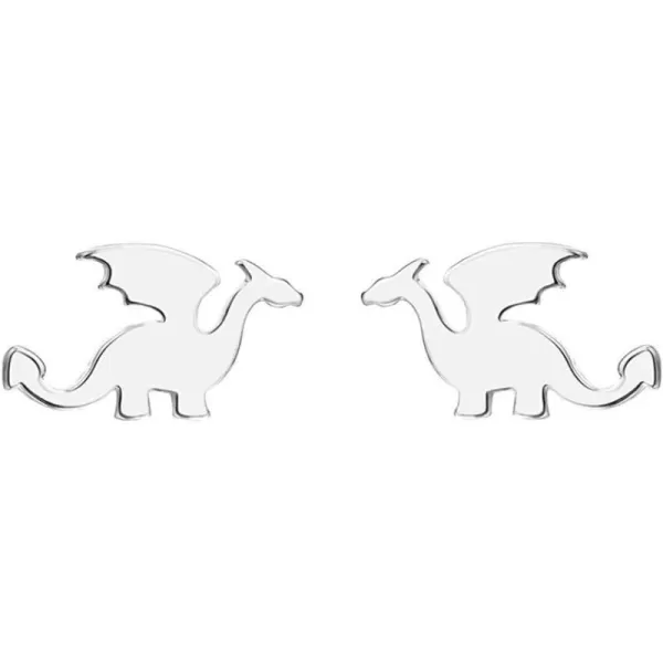 Cute Dinosaurs Earrings Stud for Women Girls Men 925 Sterling Silver Hypoallergenic Tiny Dragon Brontosaurus Animal Cartilage Tragus Polished Fashion Punk Jewelry Dainty Gifts for FriendsSilver