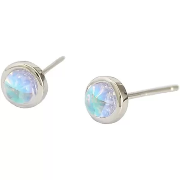 Hypoallergenic Bezel Earrings 925 Sterling Silver White Gold Tiny Small Round Moonstone Turquoise Agate Stud Earring for Women Girls 18G Sensitive Piercing Ear Cartilage Tragus Post Minimalist Birthstone JewelryMoon Stone
