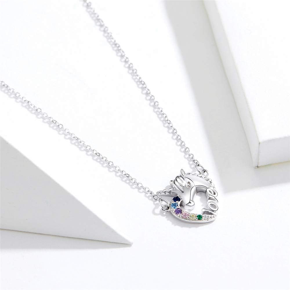 Dtja Delicate Unicorn Crystal Love Heart Pendant Necklace for Women Teen Girls 925 Sterling Silver Rainbow Colorful Rhinestone Cute Choker Adjustable Rolo Chain 18 Inches Hypoallergenic Birthday GiftDtja Delicate Unicorn Crystal Love Heart Pendant Necklace for Women Teen Girls 925 Sterling Silver Rainbow Colorful Rhinestone Cute Choker Adjustable Rolo Chain 18 Inches Hypoallergenic Birthday Gift