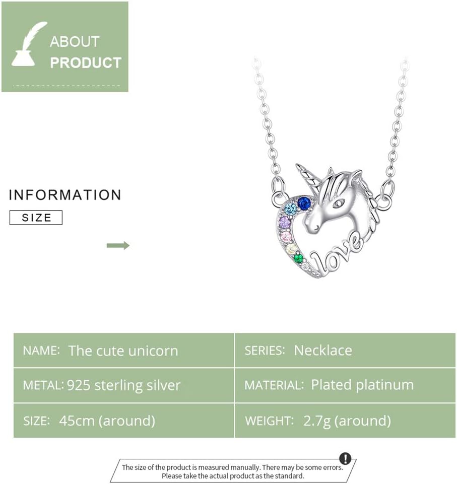 Dtja Delicate Unicorn Crystal Love Heart Pendant Necklace for Women Teen Girls 925 Sterling Silver Rainbow Colorful Rhinestone Cute Choker Adjustable Rolo Chain 18 Inches Hypoallergenic Birthday GiftDtja Delicate Unicorn Crystal Love Heart Pendant Necklace for Women Teen Girls 925 Sterling Silver Rainbow Colorful Rhinestone Cute Choker Adjustable Rolo Chain 18 Inches Hypoallergenic Birthday Gift