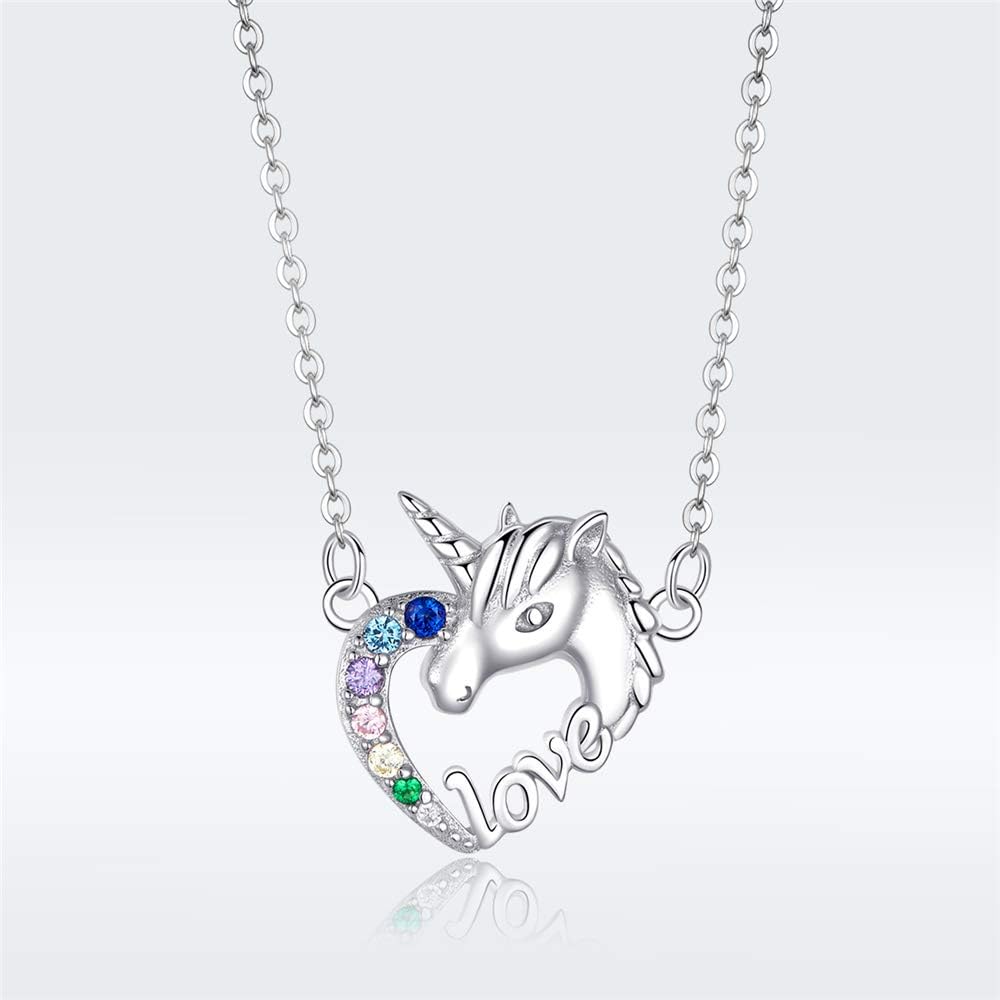 Dtja Delicate Unicorn Crystal Love Heart Pendant Necklace for Women Teen Girls 925 Sterling Silver Rainbow Colorful Rhinestone Cute Choker Adjustable Rolo Chain 18 Inches Hypoallergenic Birthday GiftDtja Delicate Unicorn Crystal Love Heart Pendant Necklace for Women Teen Girls 925 Sterling Silver Rainbow Colorful Rhinestone Cute Choker Adjustable Rolo Chain 18 Inches Hypoallergenic Birthday Gift