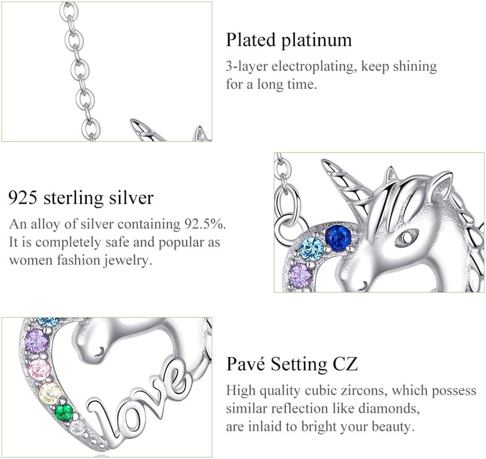 Dtja Delicate Unicorn Crystal Love Heart Pendant Necklace for Women Teen Girls 925 Sterling Silver Rainbow Colorful Rhinestone Cute Choker Adjustable Rolo Chain 18 Inches Hypoallergenic Birthday GiftDtja Delicate Unicorn Crystal Love Heart Pendant Necklace for Women Teen Girls 925 Sterling Silver Rainbow Colorful Rhinestone Cute Choker Adjustable Rolo Chain 18 Inches Hypoallergenic Birthday Gift