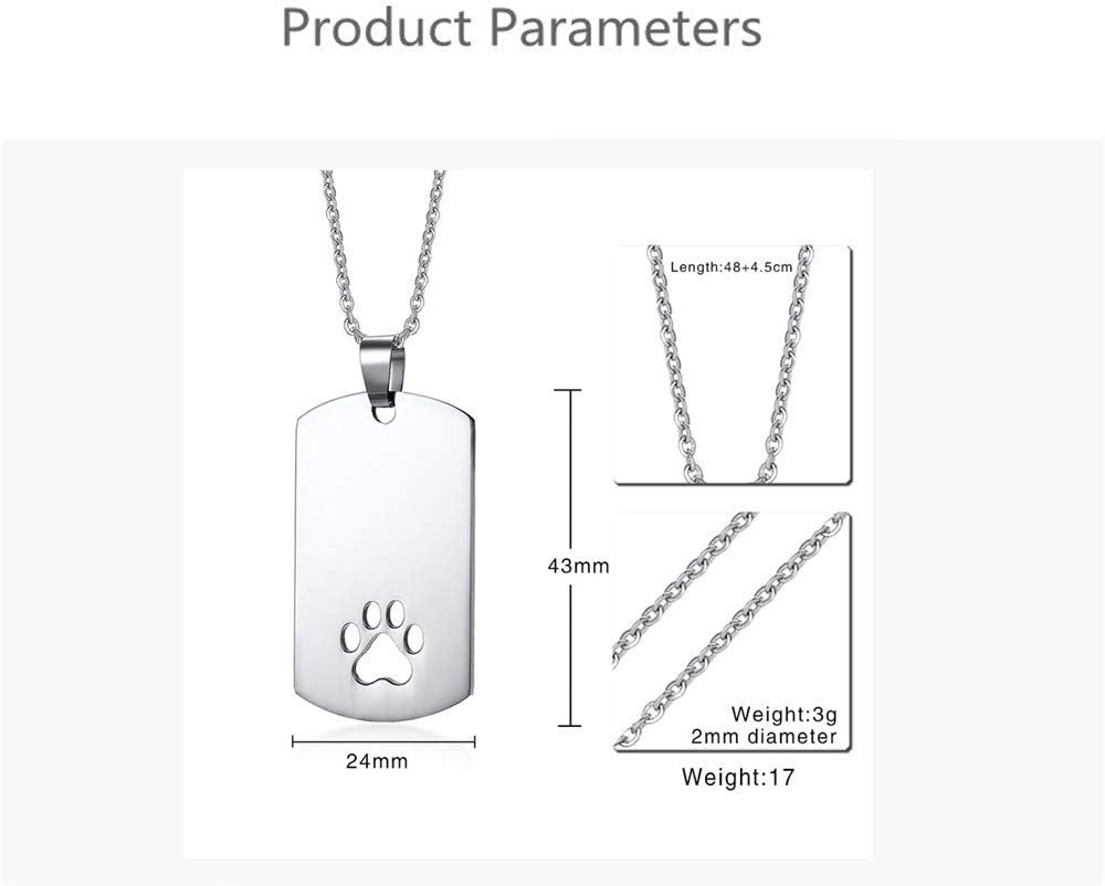 Stainless Steel Paw Print Necklace for Women Men Dog Tag Personalized Polished Cat Pet Pawprint Pendant Charm Chain Minimalist Geometrical Rectangular Necklaces 20 inchesStainless Steel Paw Print Necklace for Women Men Dog Tag Personalized Polished Cat Pet Pawprint Pendant Charm Chain Minimalist Geometrical Rectangular Necklaces 20 inches