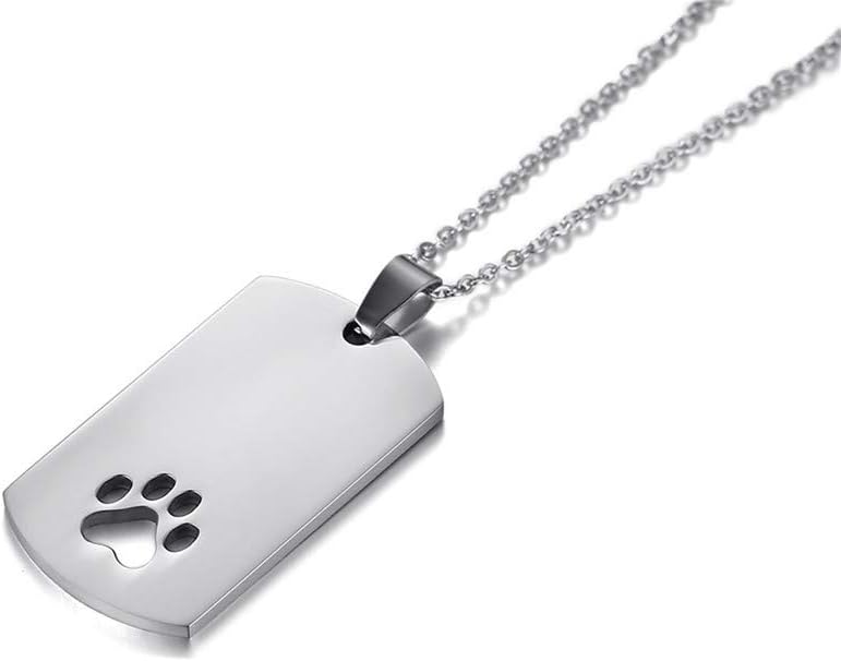 Stainless Steel Paw Print Necklace for Women Men Dog Tag Personalized Polished Cat Pet Pawprint Pendant Charm Chain Minimalist Geometrical Rectangular Necklaces 20 inchesStainless Steel Paw Print Necklace for Women Men Dog Tag Personalized Polished Cat Pet Pawprint Pendant Charm Chain Minimalist Geometrical Rectangular Necklaces 20 inches